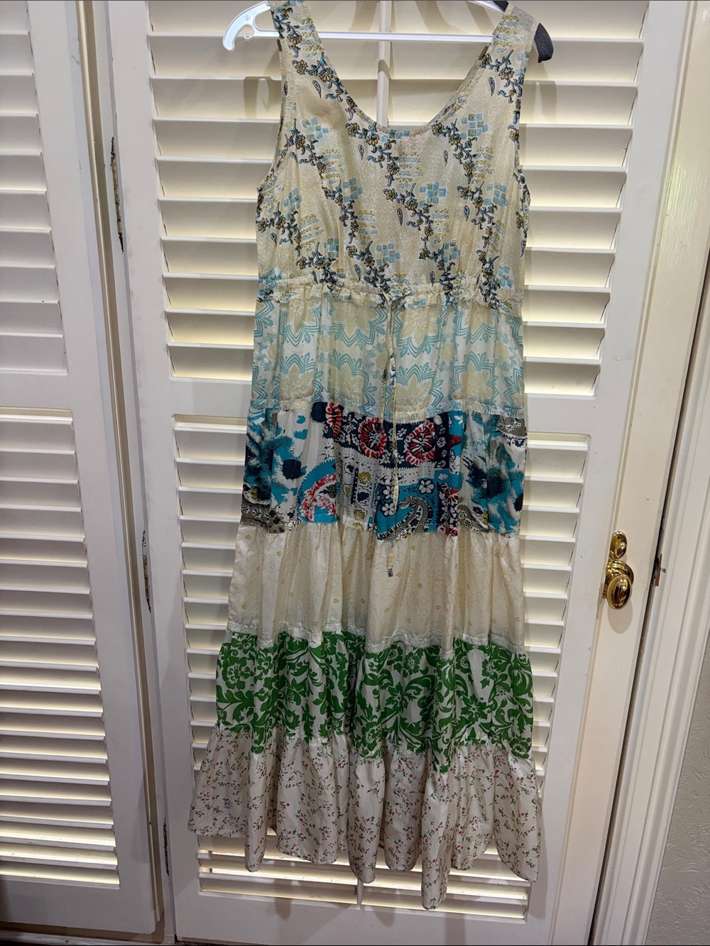 Chan Luu Cream Dress with Aqua and Green Floral Print. Size small.NWT